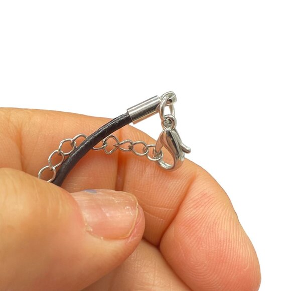 Blue Stone Skull Pendant Black Cord Necklace Halloween Biker Skeleton - Picture 7 of 7